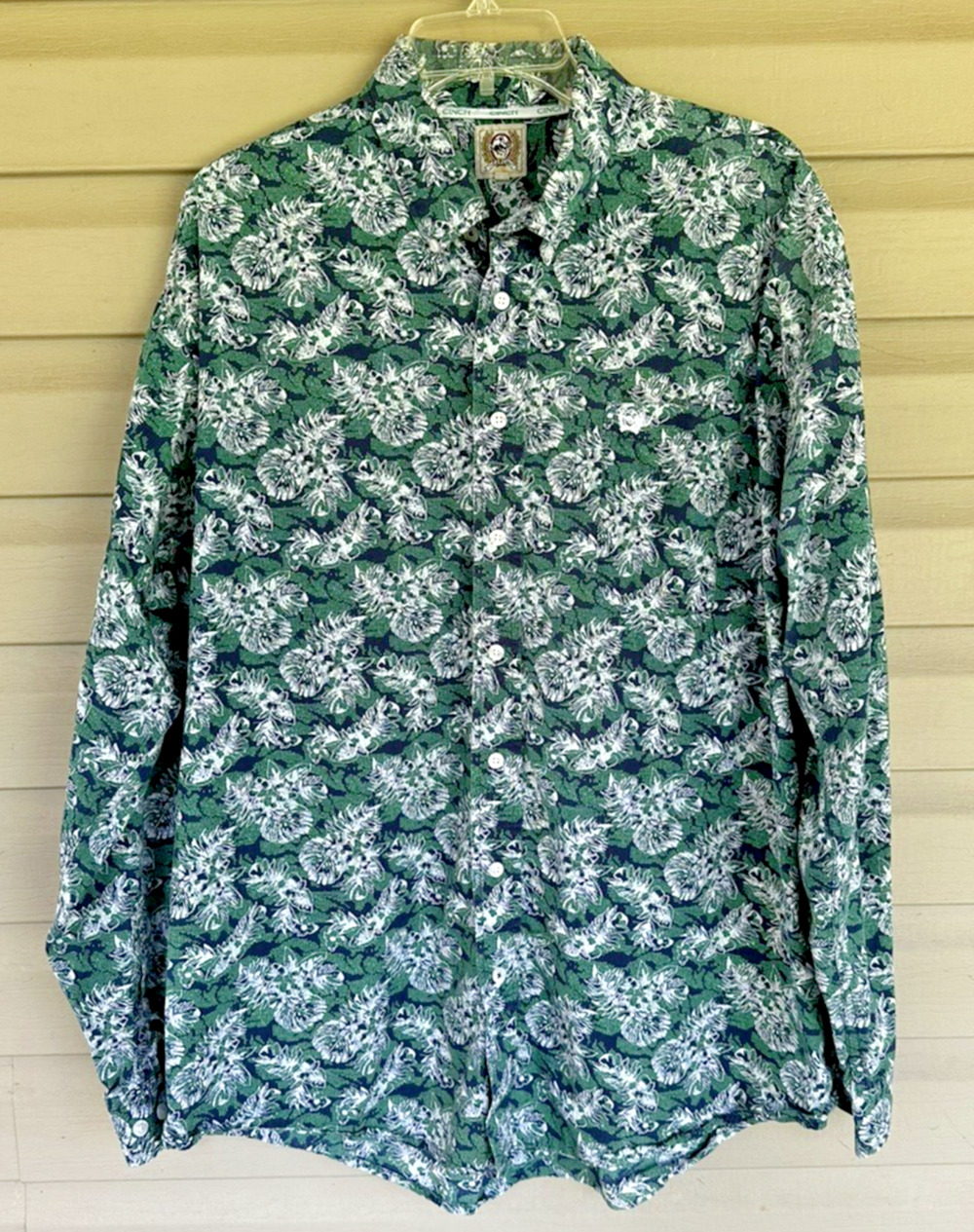 Large Cinch Men Button Up Long Sleeve Green Floral Western Shirt